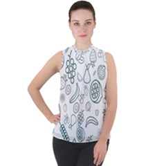 Fruit Material Design Transparent Mock Neck Chiffon Sleeveless Top by Pakrebo