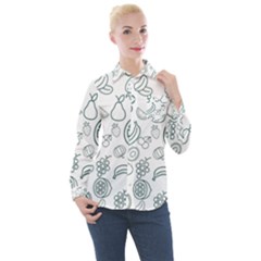 Fruit Material Design Transparent Women s Long Sleeve Pocket Shirt