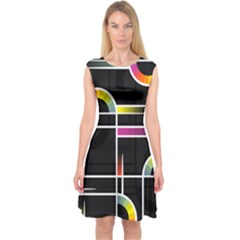 Background Abstract Semi Circles Capsleeve Midi Dress by Pakrebo