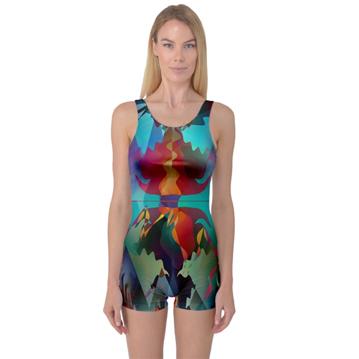 Background Sci Fi Fantasy Colorful One Piece Boyleg Swimsuit