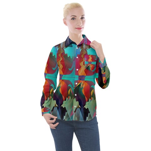 Background Sci Fi Fantasy Colorful Women s Long Sleeve Pocket Shirt by Pakrebo