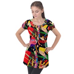 Kandinsky Composition X Puff Sleeve Tunic Top by impacteesstreetwearthree