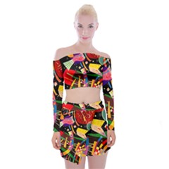 Kandinsky Composition X Off Shoulder Top With Mini Skirt Set by impacteesstreetwearthree