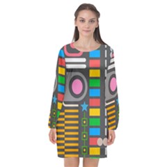 Abstract Background Colors Shapes Long Sleeve Chiffon Shift Dress  by Pakrebo