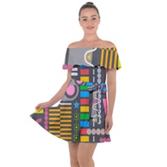 Abstract Background Colors Shapes Off Shoulder Velour Dress by Pakrebo