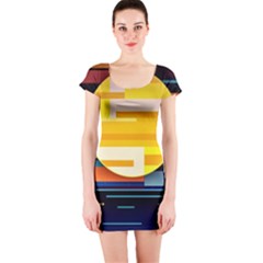 Background Abstract Horizon Short Sleeve Bodycon Dress by Pakrebo