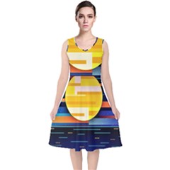 Background Abstract Horizon V-neck Midi Sleeveless Dress  by Pakrebo