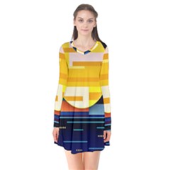 Background Abstract Horizon Long Sleeve V-neck Flare Dress by Pakrebo