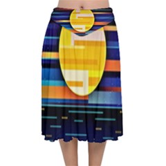 Background Abstract Horizon Velvet Flared Midi Skirt by Pakrebo