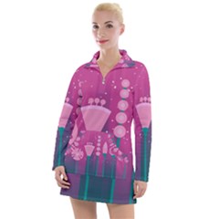 Floral Flowers Abstract Pink Women s Long Sleeve Casual Dress