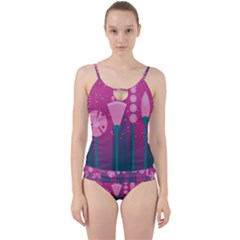 Floral Flowers Abstract Pink Cut Out Top Tankini Set by Pakrebo