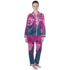 Floral Flowers Abstract Pink Satin Long Sleeve Pyjamas Set