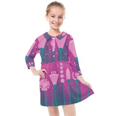 Floral Flowers Abstract Pink Kids  Quarter Sleeve Shirt Dress by Pakrebo