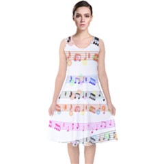 Music Background Music Note V-neck Midi Sleeveless Dress  by Pakrebo