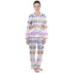 Music Background Music Note Satin Long Sleeve Pyjamas Set by Pakrebo