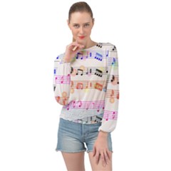 Music Background Music Note Banded Bottom Chiffon Top