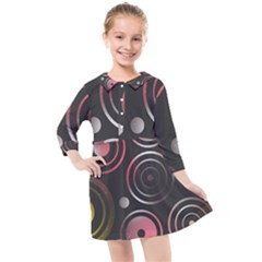 Circles Pinks Yellows Design Kids  Quarter Sleeve Shirt Dress by Pakrebo