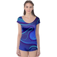 Wavy Abstract Blue Boyleg Leotard  by Pakrebo