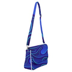 Wavy Abstract Blue Shoulder Bag With Back Zipper