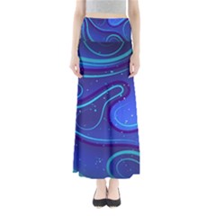 Wavy Abstract Blue Full Length Maxi Skirt by Pakrebo