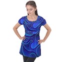 Wavy Abstract Blue Puff Sleeve Tunic Top View1