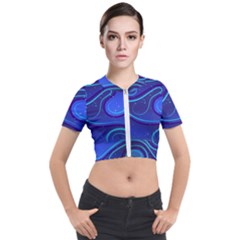 Wavy Abstract Blue Short Sleeve Cropped Jacket