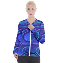 Wavy Abstract Blue Casual Zip Up Jacket