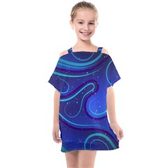 Wavy Abstract Blue Kids  One Piece Chiffon Dress by Pakrebo