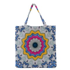 Kaleidoscope Bright Flower Mandala Grocery Tote Bag by Pakrebo