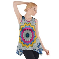 Kaleidoscope Bright Flower Mandala Side Drop Tank Tunic by Pakrebo