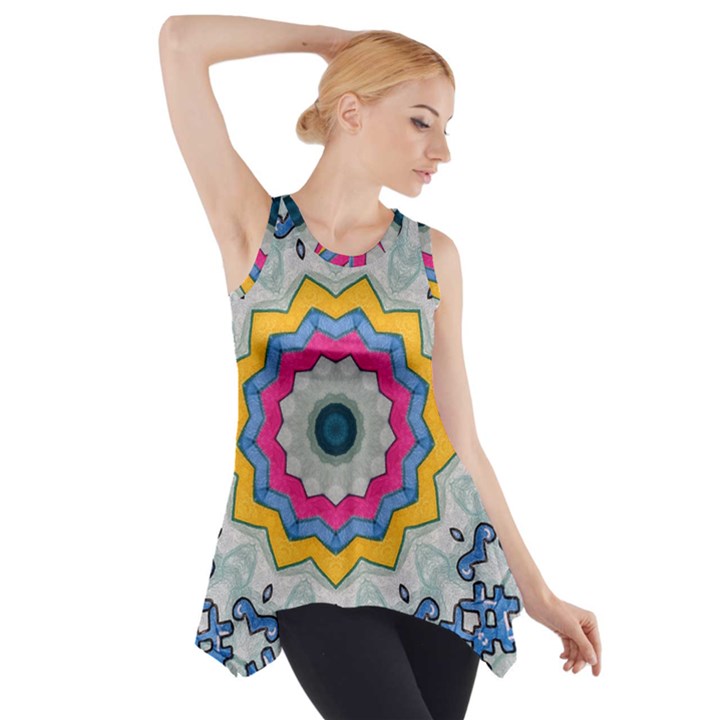 Kaleidoscope Bright Flower Mandala Side Drop Tank Tunic