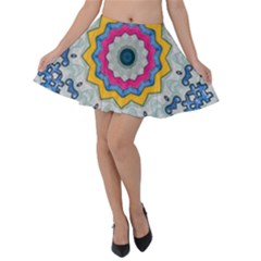 Kaleidoscope Bright Flower Mandala Velvet Skater Skirt by Pakrebo