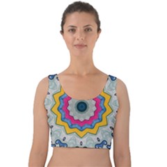 Kaleidoscope Bright Flower Mandala Velvet Crop Top by Pakrebo