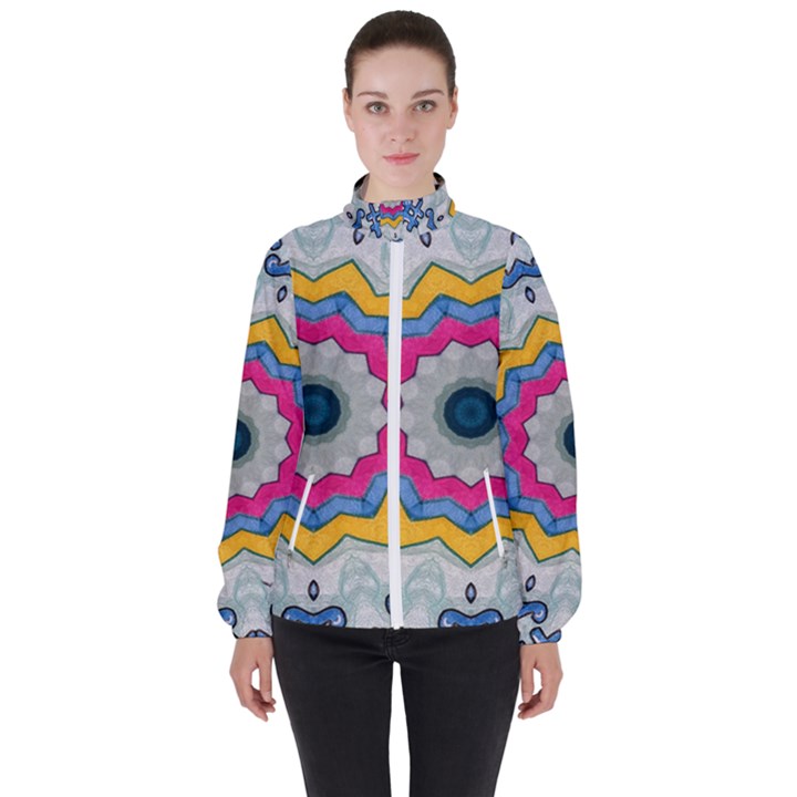 Kaleidoscope Bright Flower Mandala Women s High Neck Windbreaker