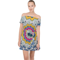 Kaleidoscope Bright Flower Mandala Off Shoulder Chiffon Dress by Pakrebo