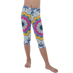 Kaleidoscope Bright Flower Mandala Kids  Lightweight Velour Capri Leggings  by Pakrebo