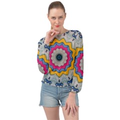 Kaleidoscope Bright Flower Mandala Banded Bottom Chiffon Top