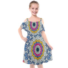 Kaleidoscope Bright Flower Mandala Kids  Cut Out Shoulders Chiffon Dress