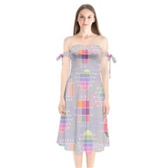 Pastels Shapes Geometric Shoulder Tie Bardot Midi Dress by Pakrebo