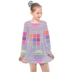 Pastels Shapes Geometric Kids  Long Sleeve Dress by Pakrebo