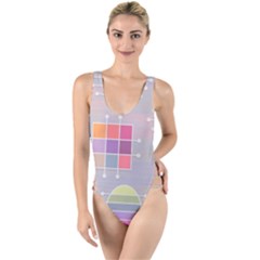 Pastels Shapes Geometric High Leg Strappy Swimsuit by Pakrebo