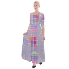 Pastels Shapes Geometric Half Sleeves Maxi Dress