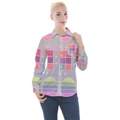 Pastels Shapes Geometric Women s Long Sleeve Pocket Shirt