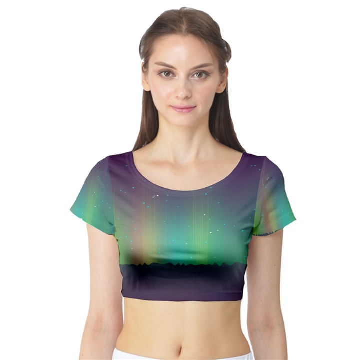 Background Colors Abstract Green Short Sleeve Crop Top