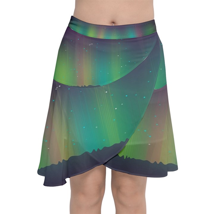 Background Colors Abstract Green Chiffon Wrap Front Skirt