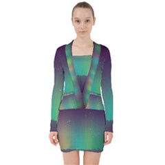 Background Colors Abstract Green V-neck Bodycon Long Sleeve Dress by Pakrebo