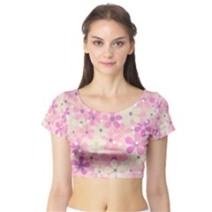 Background Floral Non Seamless Short Sleeve Crop Top by Pakrebo