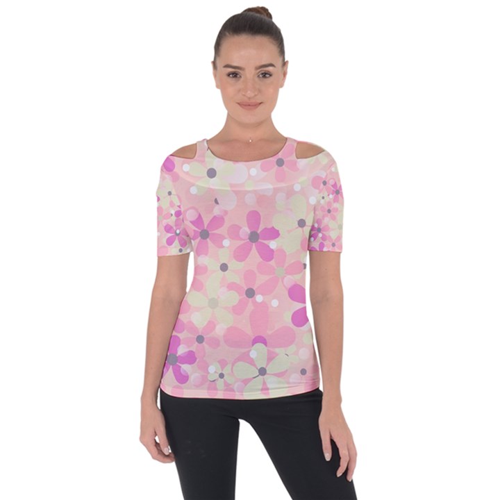 Background Floral Non Seamless Shoulder Cut Out Short Sleeve Top