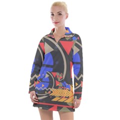 Background Abstract Colors Shapes Women s Long Sleeve Casual Dress