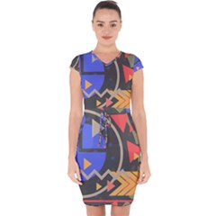 Background Abstract Colors Shapes Capsleeve Drawstring Dress  by Pakrebo